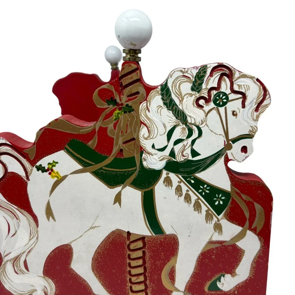 Vintage Carousel Horse Magazine Rack Red Green Wooden Toy Organizer Kids Room - Picture 2 of 9
